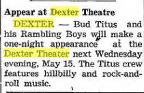 Dexter Theatre - Old Ad For Music Act 1957 (newer photo)